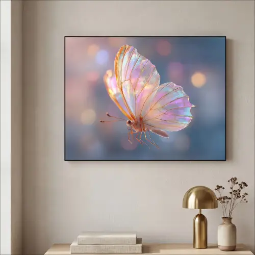 Vlinder - Vleugels - Pastel - Glinstering Textielframe zwart klein -sfeer2