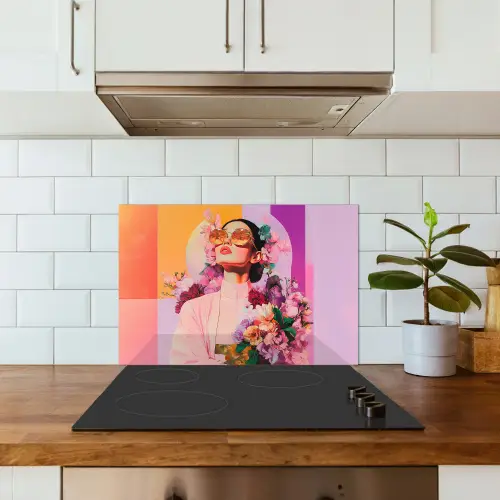 Portret - Vrouw - Abstract - Bloemen keuken achterwand spatscherm klein -sfeer2