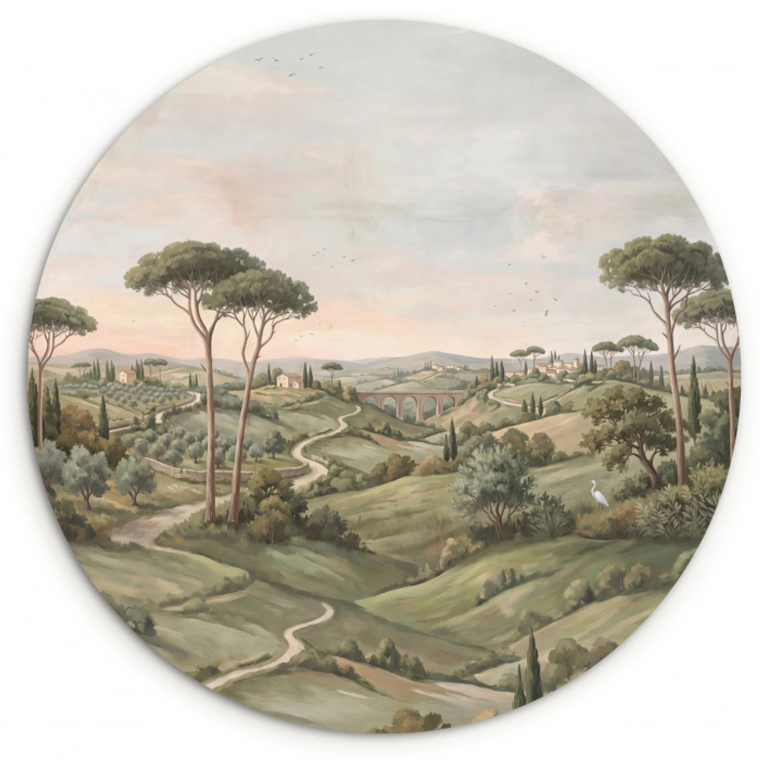 Landschap - Heuvels - Zandpad - Groen Wandcirkel kunststof plaat 5mm dik klein -3d