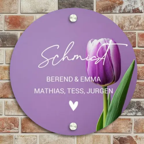 Paarse tulp - Sierlijk Naambord Rond klein -sfeer2