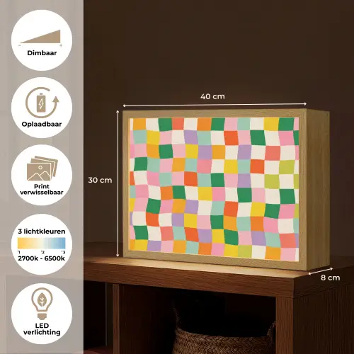 Vierkanten - Kleurrijk - Golvend Light Box met batterij (Wandlamp) middel -USP_websiteoverzichtNL