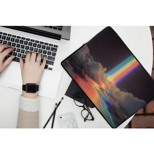 Regenboog - Verticaal - Sterrenhemel - Wolken laptophoes neopreen klein -bureau