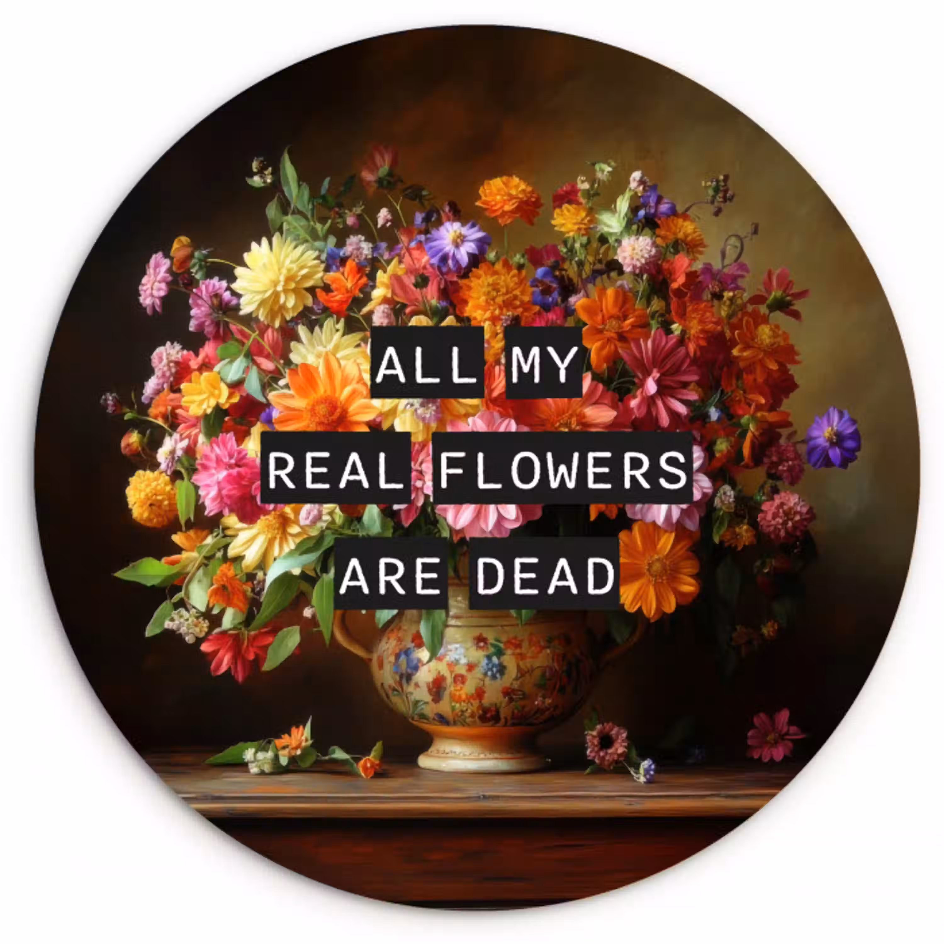 Kleur - Bloemen - Vintage - Bloemenvaas Wandcirkel plexiglas klein -3d