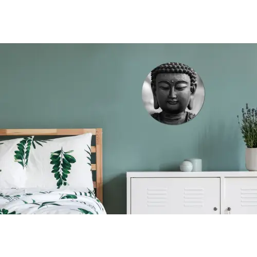 Boeddha - Grijs - Spiritualiteit - Buddha beeld - Religie Wandcirkel aluminium klein -slaapkamer