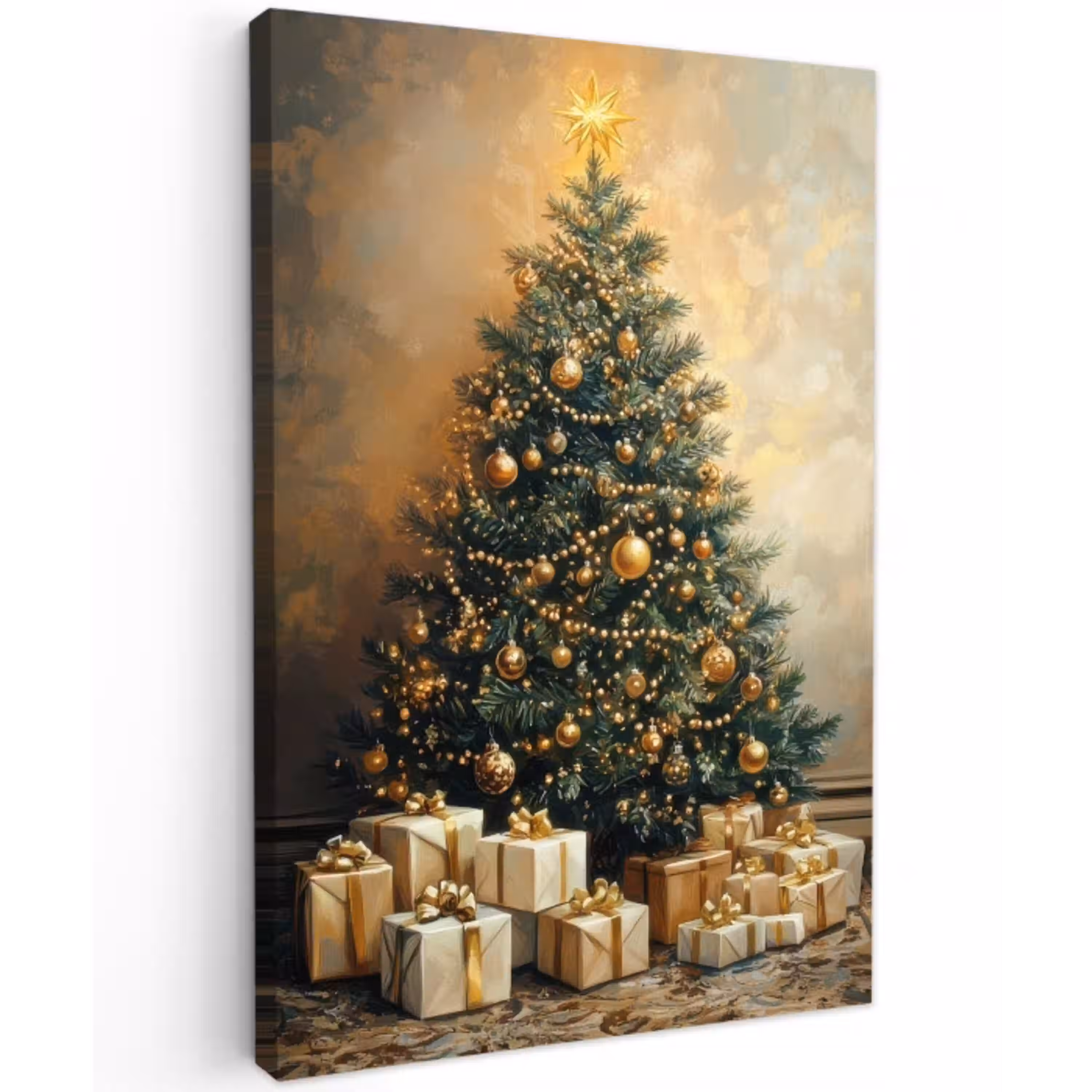 Kerstboom - Cadeaus - Goud Tuinposter op houten frame 2 cm dik klein -3d