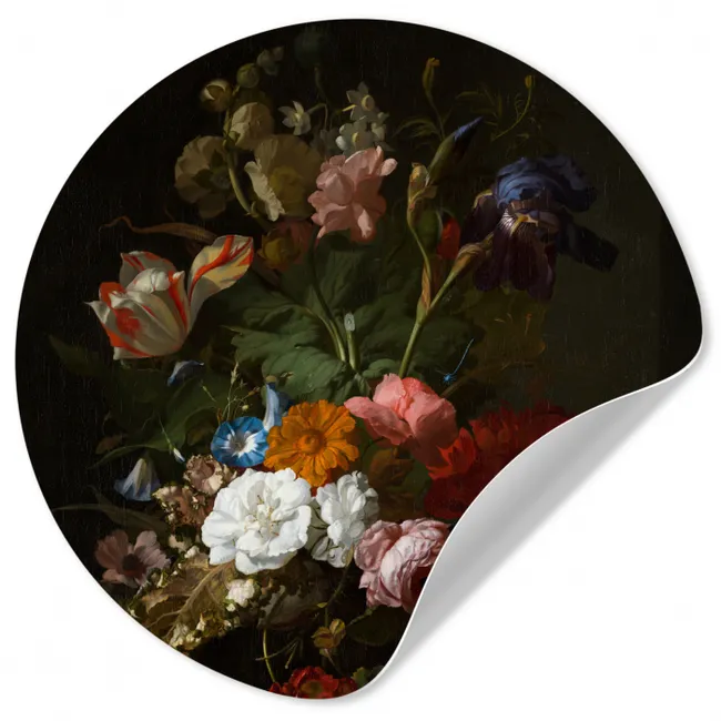 Vaas met bloemen - Schilderij van Rachel Ruysch Wandcirkel behangsticker klein -3d