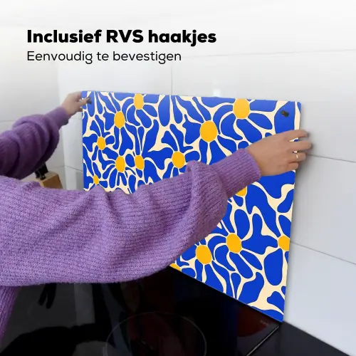 Abstract - Bloem - Blauw Inductie beschemer met haakjes klein 777 -ky-ophangen-nl
