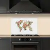 Wereldkaart - Bloemen - Subtiel keuken achterwand spatscherm klein -sfeer1