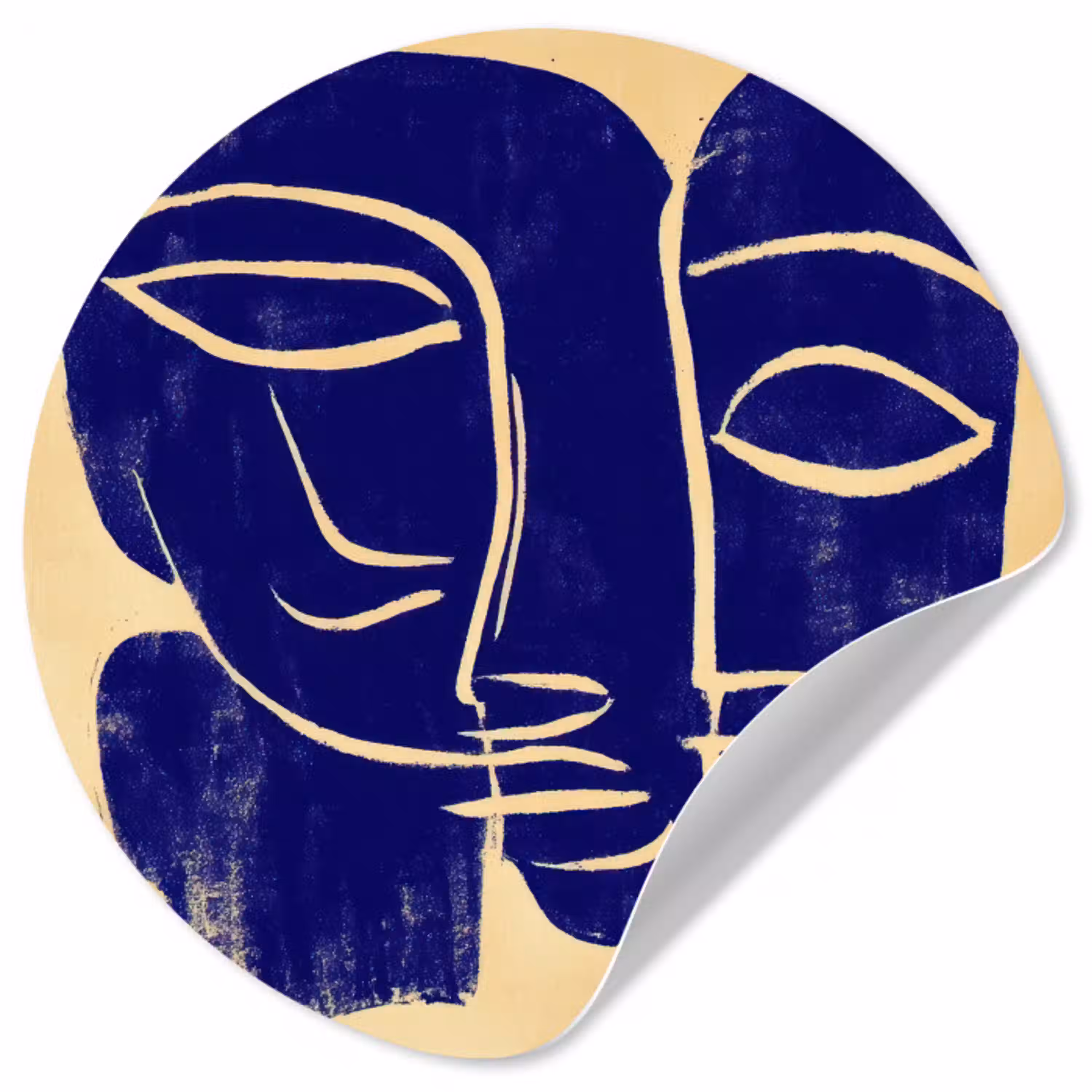 Okergeel - Blauw - Eenvoudige lijnen Wandcirkel behangsticker klein -3d