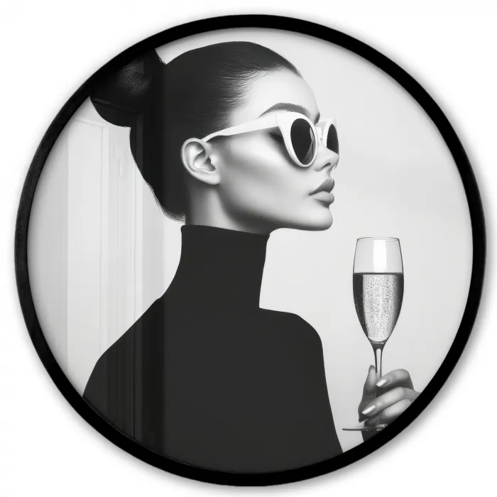 Vrouw - Champagne - Modern Fotolijst rond zonder passe partout klein -3d