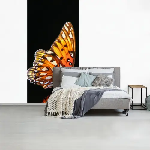Vlinder - Bloemen - Insect - Portret - Zwart - Oranje fotobehang vinyl groot -slaapkamer