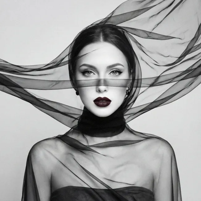 Behang - Vrouw - Sluier - Portret - Zwart  - Wit - Elegant