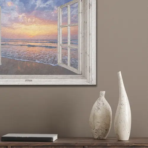 Doorkijk - Zee - Strand - Zonsondergang - Blauw PET vilt klein -sfeer6_closeup