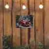Kersttruck - Sneeuwbos - Rood tuinposter los doek klein -sfeer1