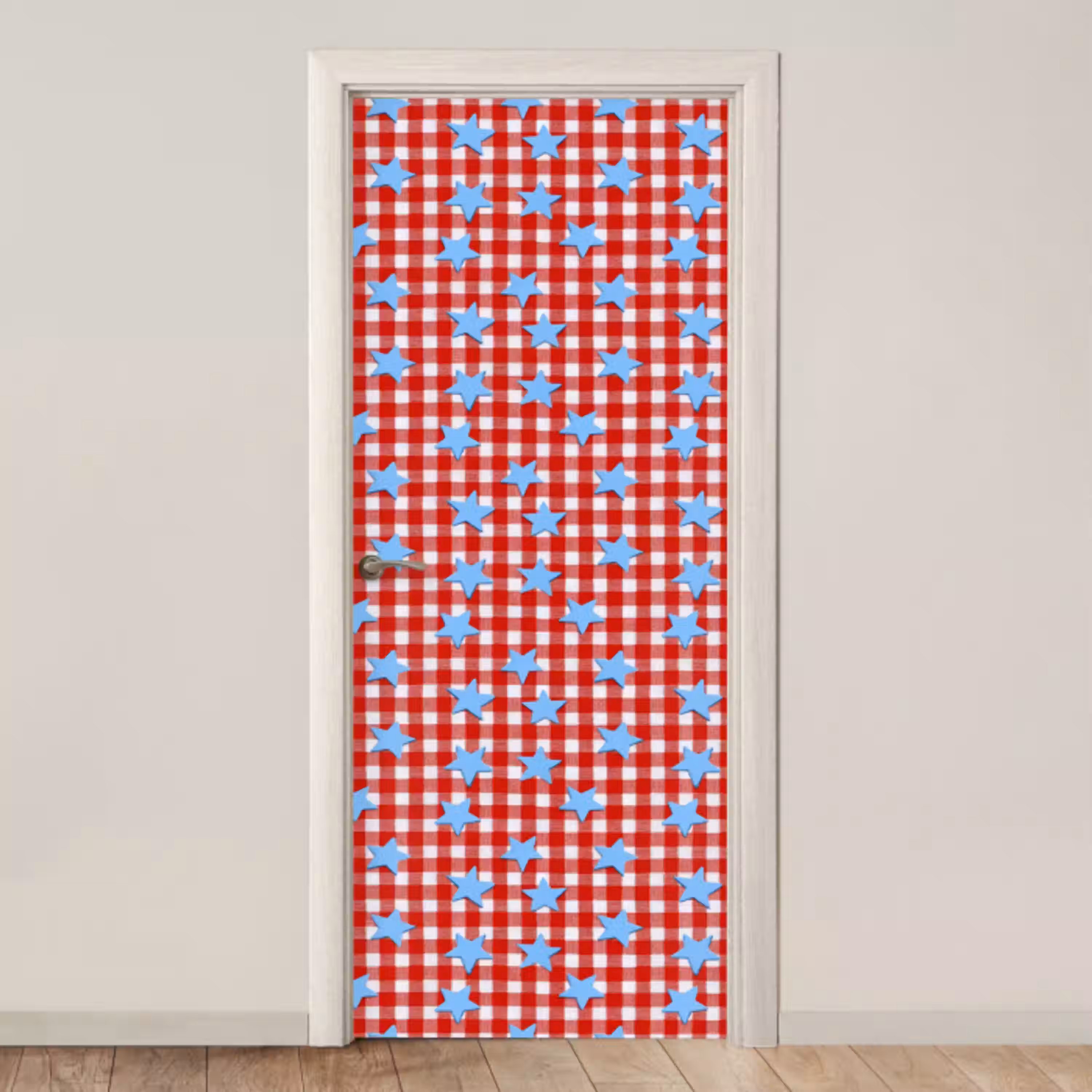 Ruit - Sterren - Rood deurposter klein 289 -3d_beige