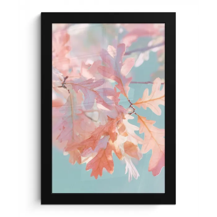 Eikenbladeren - Takken - Roze fotolijst zwart zonder passe partout klein -3d