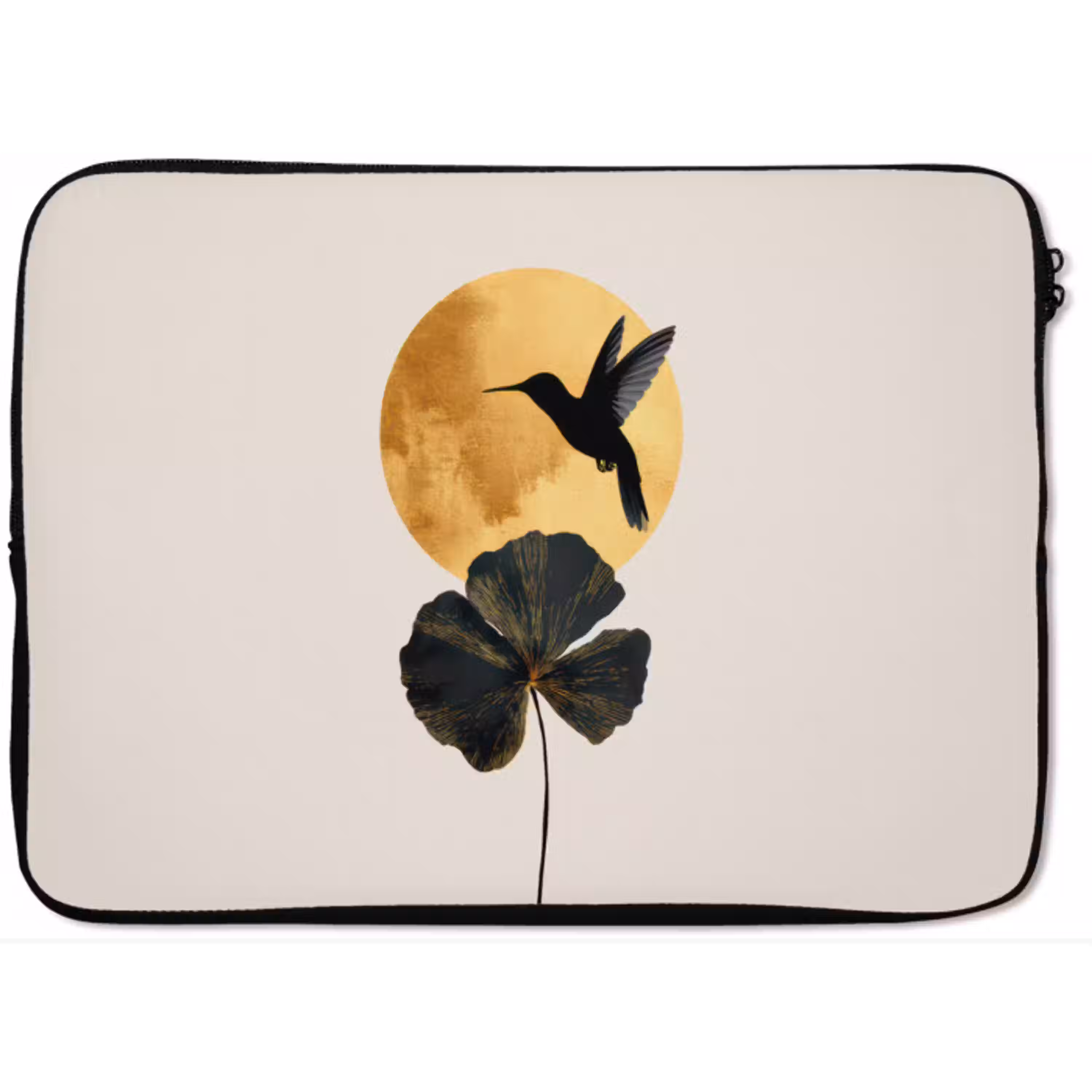 Zwarte kolibrie - Bloem - Gouden cirkel laptophoes neopreen klein -zkaufland3dotto
