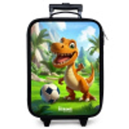 Dino met een voetbal in groen landschap Kinderkoffer - Zwart klein -zzz_website3d