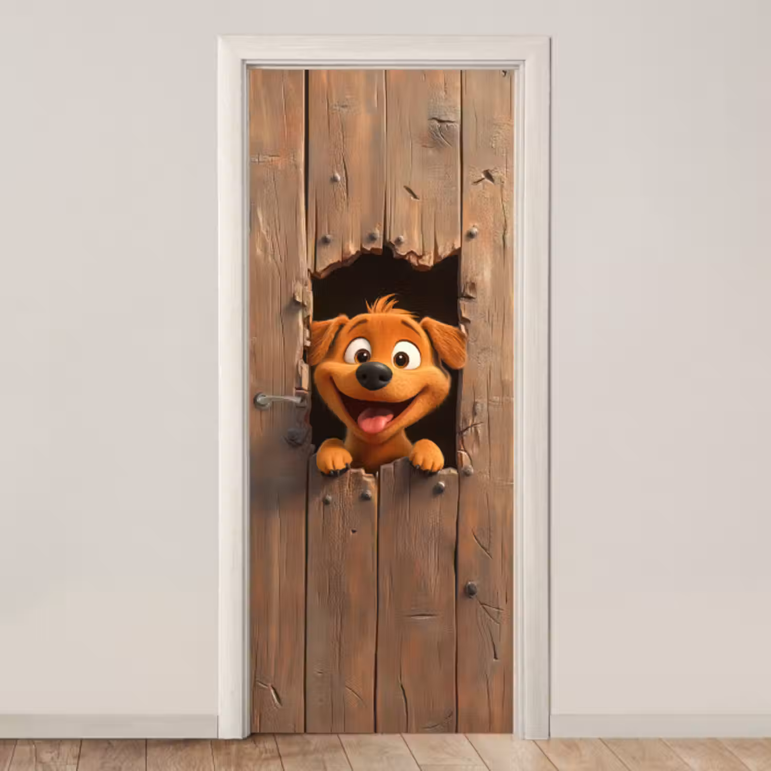 Deursticker - Hond - Dieren - Animatie - Hout - Modern