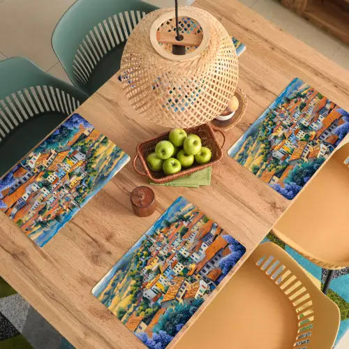 Dorp - Heuvels - Landschap - Bomen Placemat vinyl groot -zzsfeer5_Kitchenyeah-website