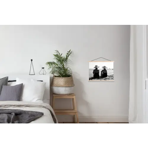 Vrouwen - Zonnehoed - Strand - Zwart - Wit textielposter latten blank klein -woonkamer