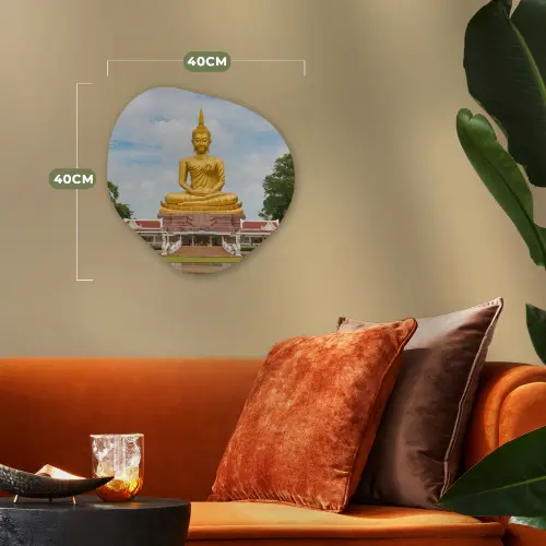 Boeddha - Buddha beeld - Goud - Religie Wandcirkel Organisch Forex 3mm klein -sfeer3