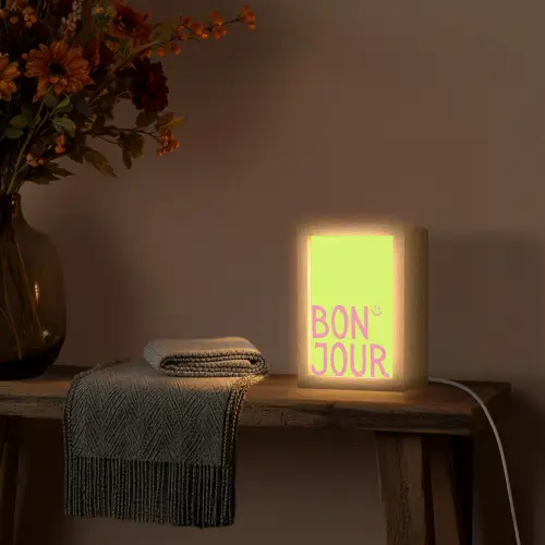 Groen - Smiley - Bonjour - Roze Light Box met kabel (Tafellamp) klein -sfeer4