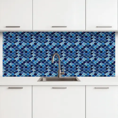 Patroon - Vissenschubben - Blauw keuken achterwand 2 middel 871 -3d
