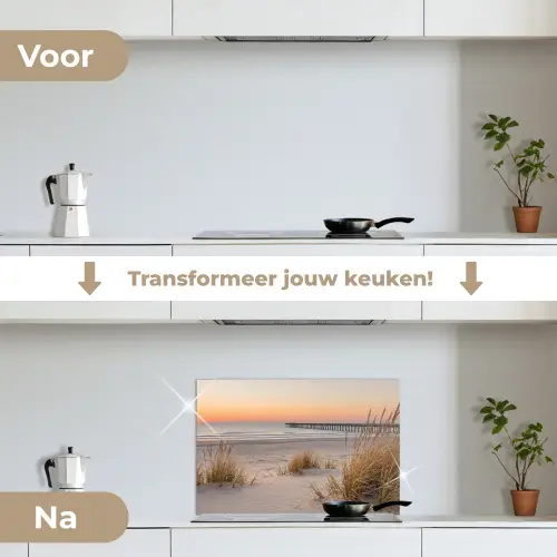 Pier - Zonsondergang - Strand keuken achterwand spatscherm klein -voor_na_NL