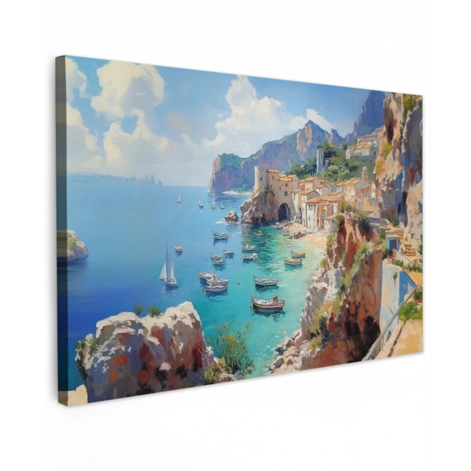 Kustdorp - Schilderij - Rotsen - Boten canvas 2cm klein -z3d