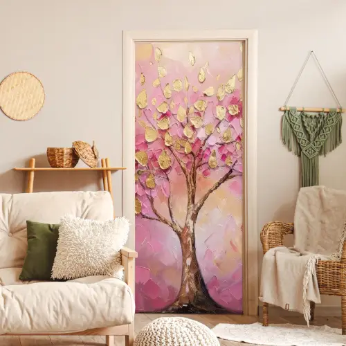 Boom - Roze - Goud - Modern deurposter klein -sfeer2