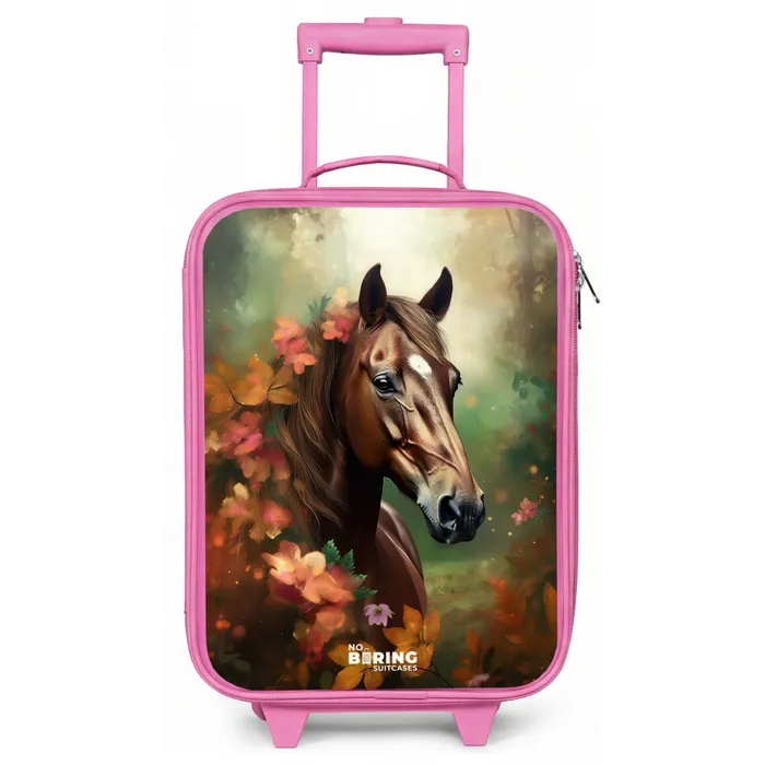 Bruin paard tussen de bloemen Kinderkoffer - Roze klein -zz3dotto