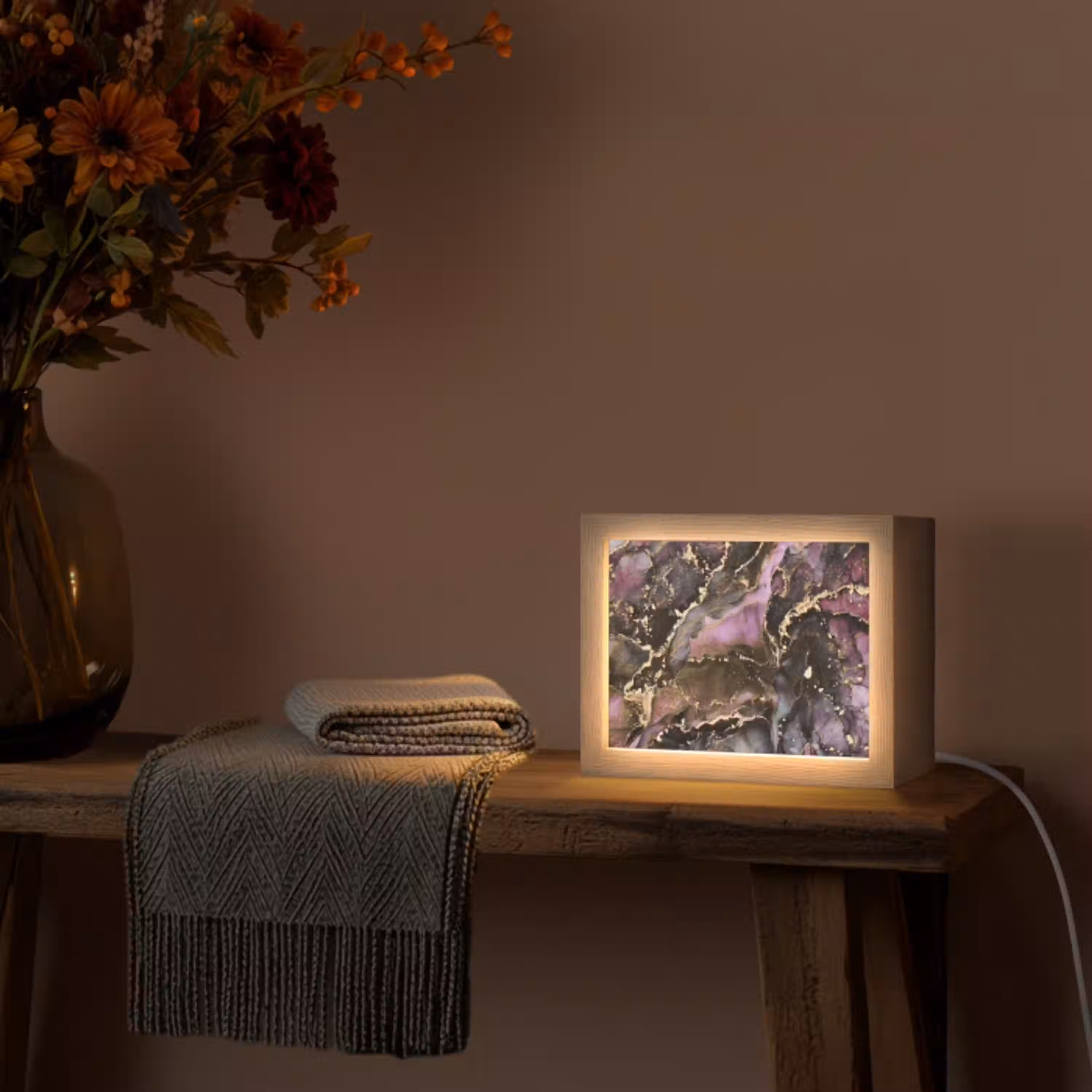 Marmer - Gold - Steen - Abstract Light Box met kabel (Tafellamp) klein -sfeer4