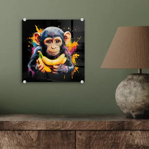 Aap - Graffiti - Kleurrijk - Bananen - Modern plexiglas 5mm klein -sfeer3