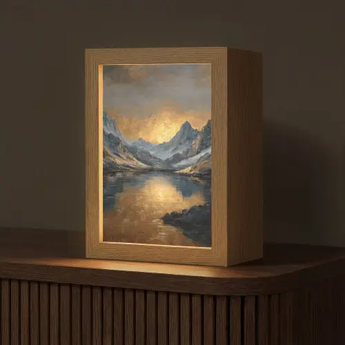 Berglandschap met Gouden Zonsondergang Light Box met kabel (Tafellamp) klein -z3d_website