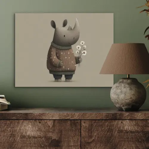 Neushoorn - Witte bloemen - Lief PET vilt klein -sfeer2