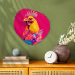 Haan - Kleurrijk - Kimono - Roze Wandcirkel Organisch Forex 3mm klein -sfeer2