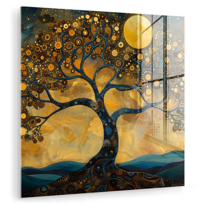 Boom - Maan - Bloemen - Goud - Kunst plexiglas 5mm klein -zzzproduct_nieuw
