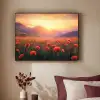 Landschap - Zonsondergang - Bloemenveld Textielframe zwart klein -sfeer1