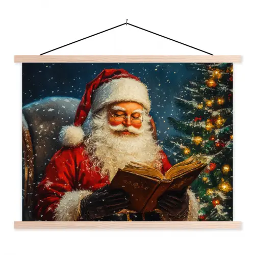 Kerstman - Kerst - Winter - Kerstboom textielposter latten blank klein -3d