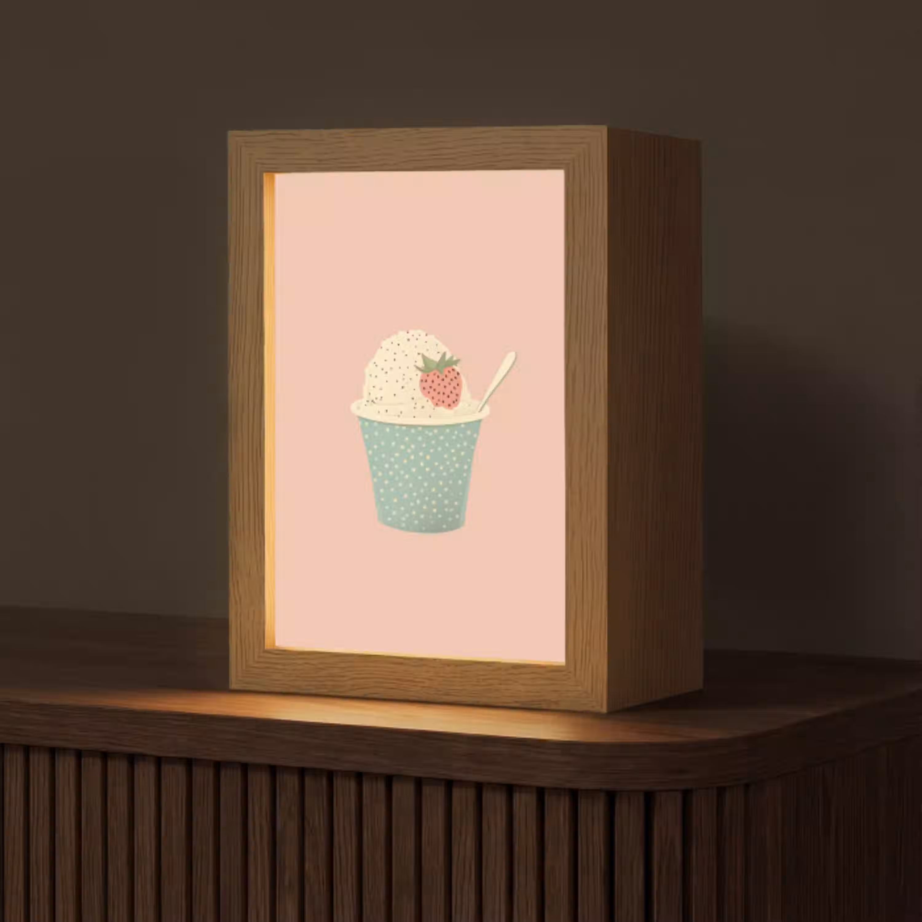 Bakje - Ijs - Aardbei - Roze Light Box met kabel (Tafellamp) klein -z3d_website