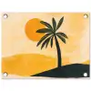 Illustratie - Palmboom - Zon - Heuvels tuinposter los doek klein -3d