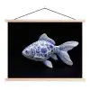 Porselein - Goudvis - Delfts - Blauw textielposter latten blank klein -3d