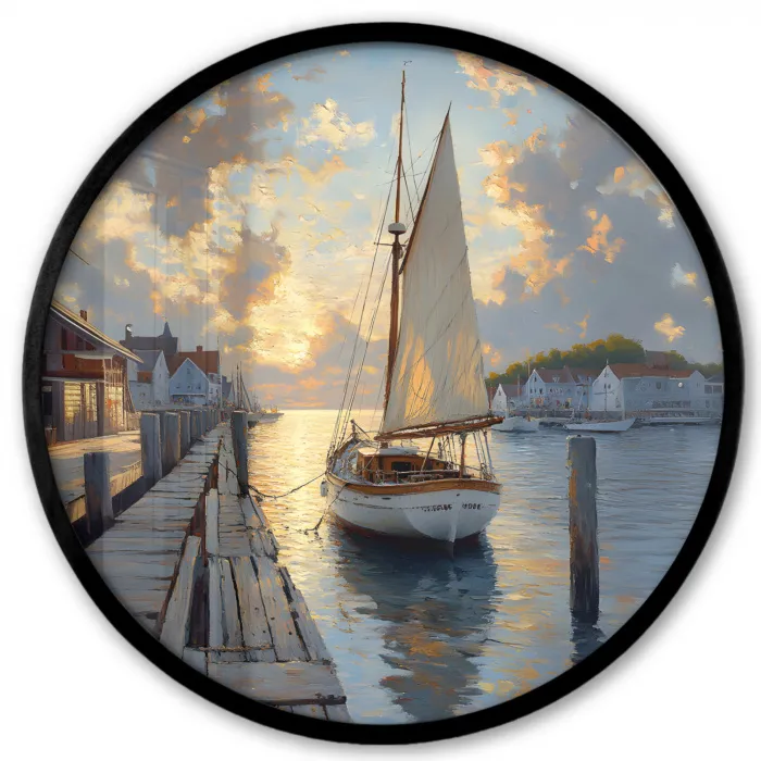 Zeilboot - Zon - Pier - Hout Fotolijst rond zonder passe partout klein -3d