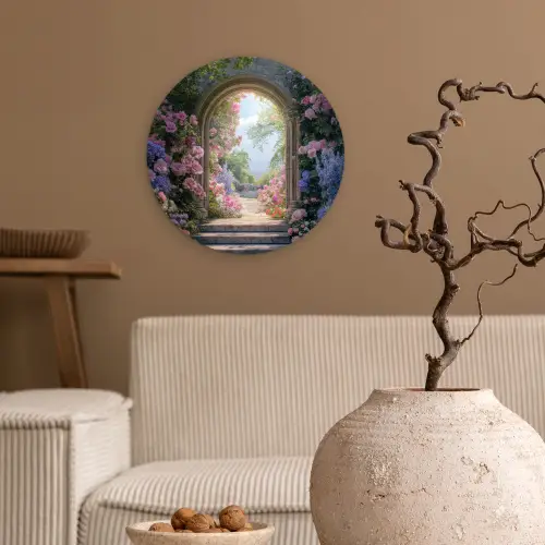 Doorkijk - Rozen - Vintage - Bloemen Wandcirkel plexiglas klein -sfeer1