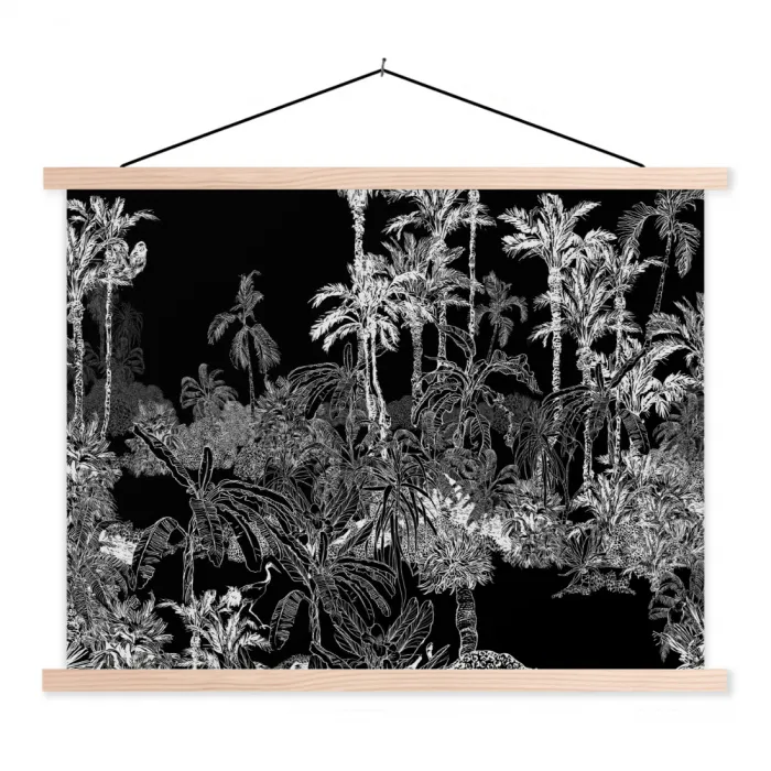 Tropisch - Jungle - Bomen - Bladeren textielposter latten blank klein -3d