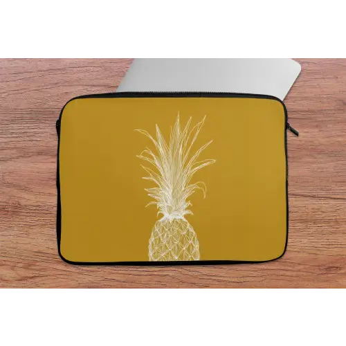Lijnillustratie - Ananas - Bladkroon - Okergeel laptophoes neopreen klein -tafel
