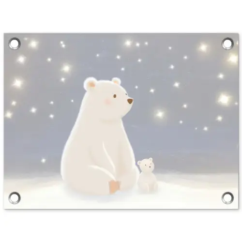 Ijsbeer - Sneeuw - Sterren - Blauw tuinposter los doek klein -3d