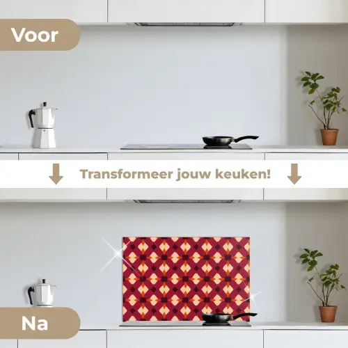 Retro - Patroon - Kleurrijk keuken achterwand spatscherm klein 900 -voor_na_NL