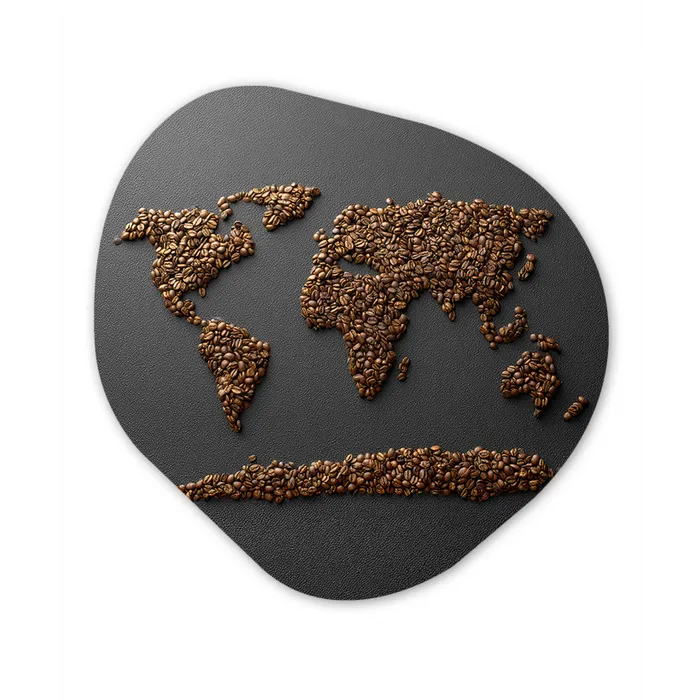 Wereldkaart - Koffie - Grijs Wandcirkel Organisch Plexiglas middel -3d